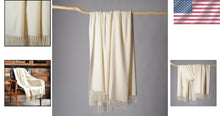 Load image into Gallery viewer, Elegant Lightweight Cashmere Blend Throw Blanket - Soft Ivory with Fringe Detail