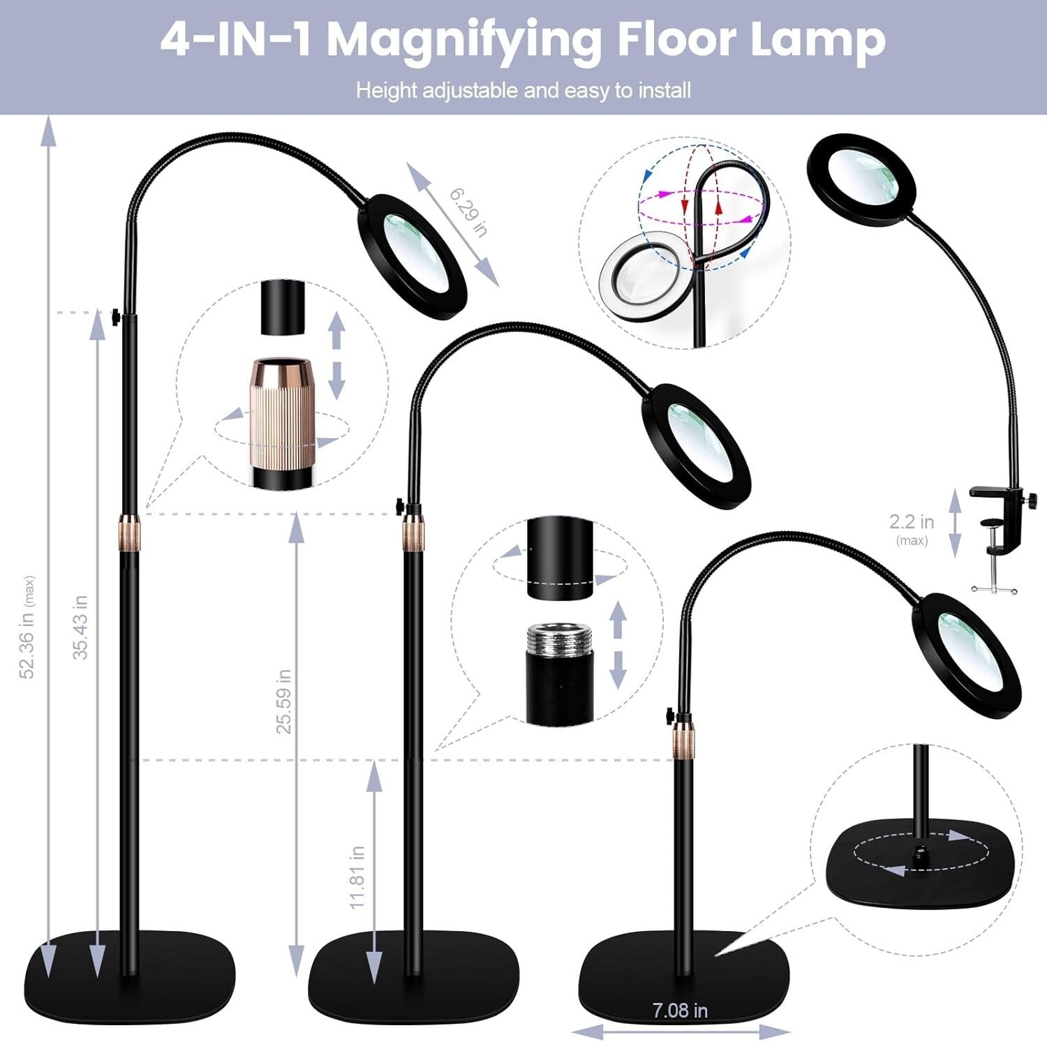 Adjustable 10X Magnifying Glass with Stepless Dimming LED for Seamless Crafting