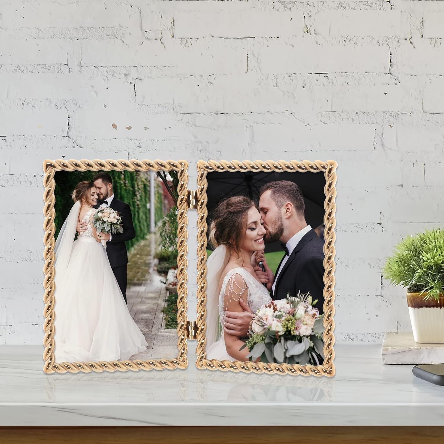 Heavyweight Gold Cast Metal 4x6 Double Picture Frame - Perfect for Any Occasion