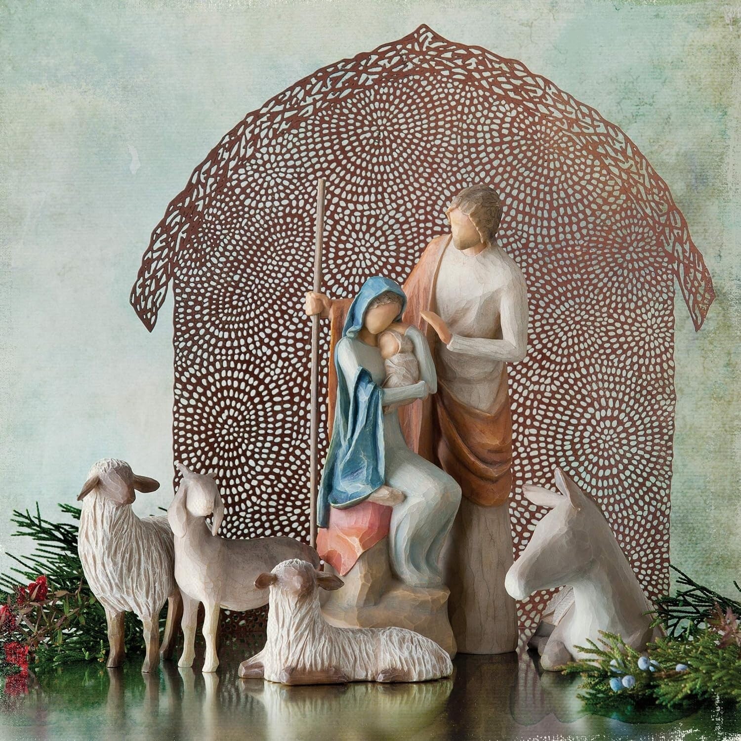 Intricately Carved Holy Family Display - Ideal for Smaller Nativity Collections