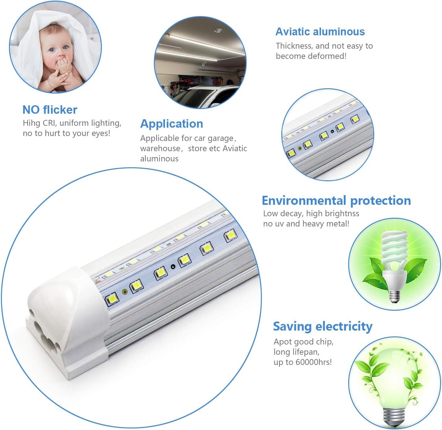 Versatile 4FT LED Tube Lights: 10-Pack, 40W, 6500K - Ideal for Garage & Office