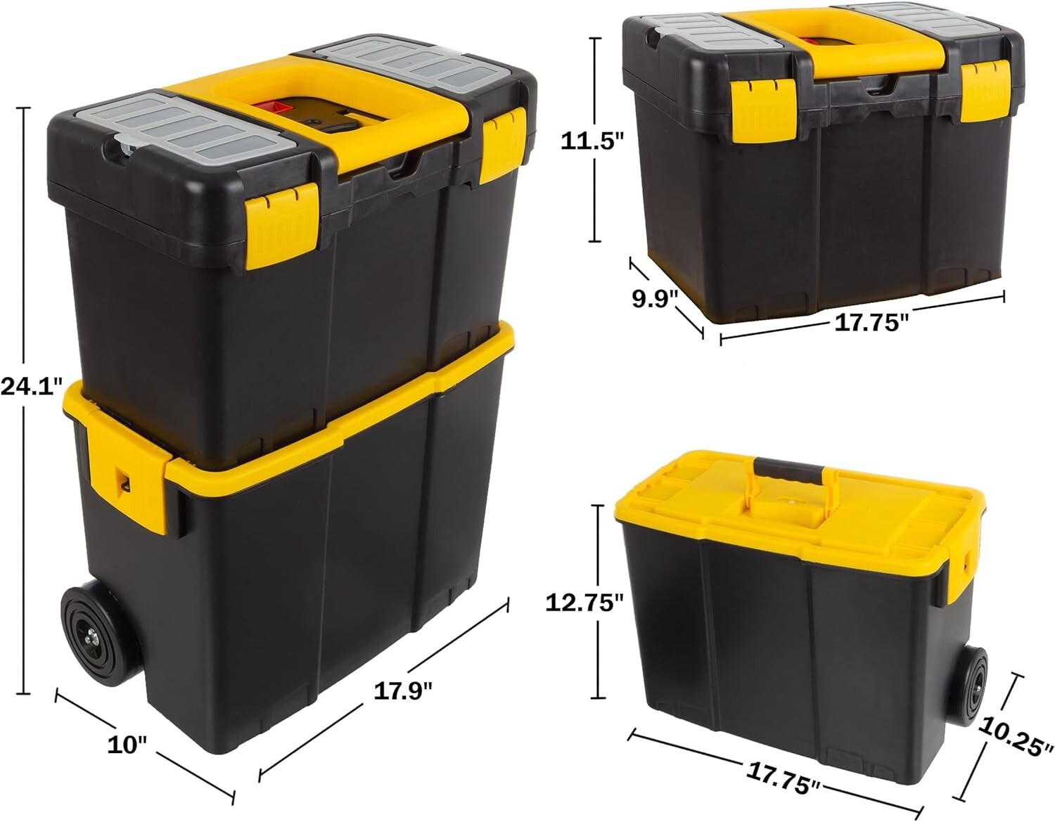 2-in-1 Stackable Tool Chest with Wheels - Ergonomic Design for Easy Transport