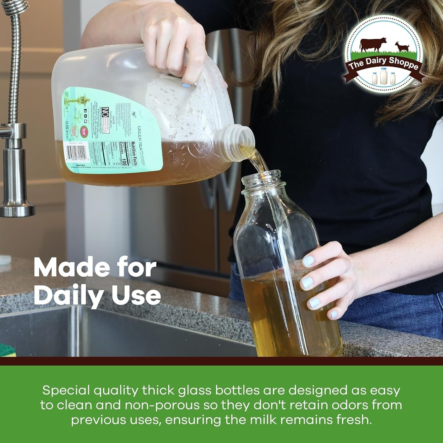 Elegant 4-Pack Clear Glass Milk Bottles - 33.8 oz with Durable Pour Spouts