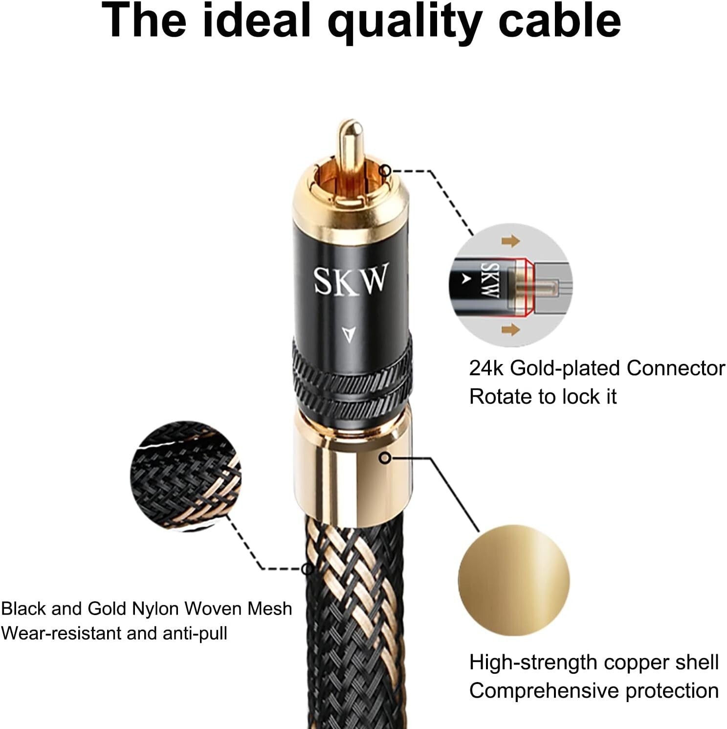 4.9ft HiFi RCA Interconnect Cable - Secure Lock Design with Ultra-Pure Copper