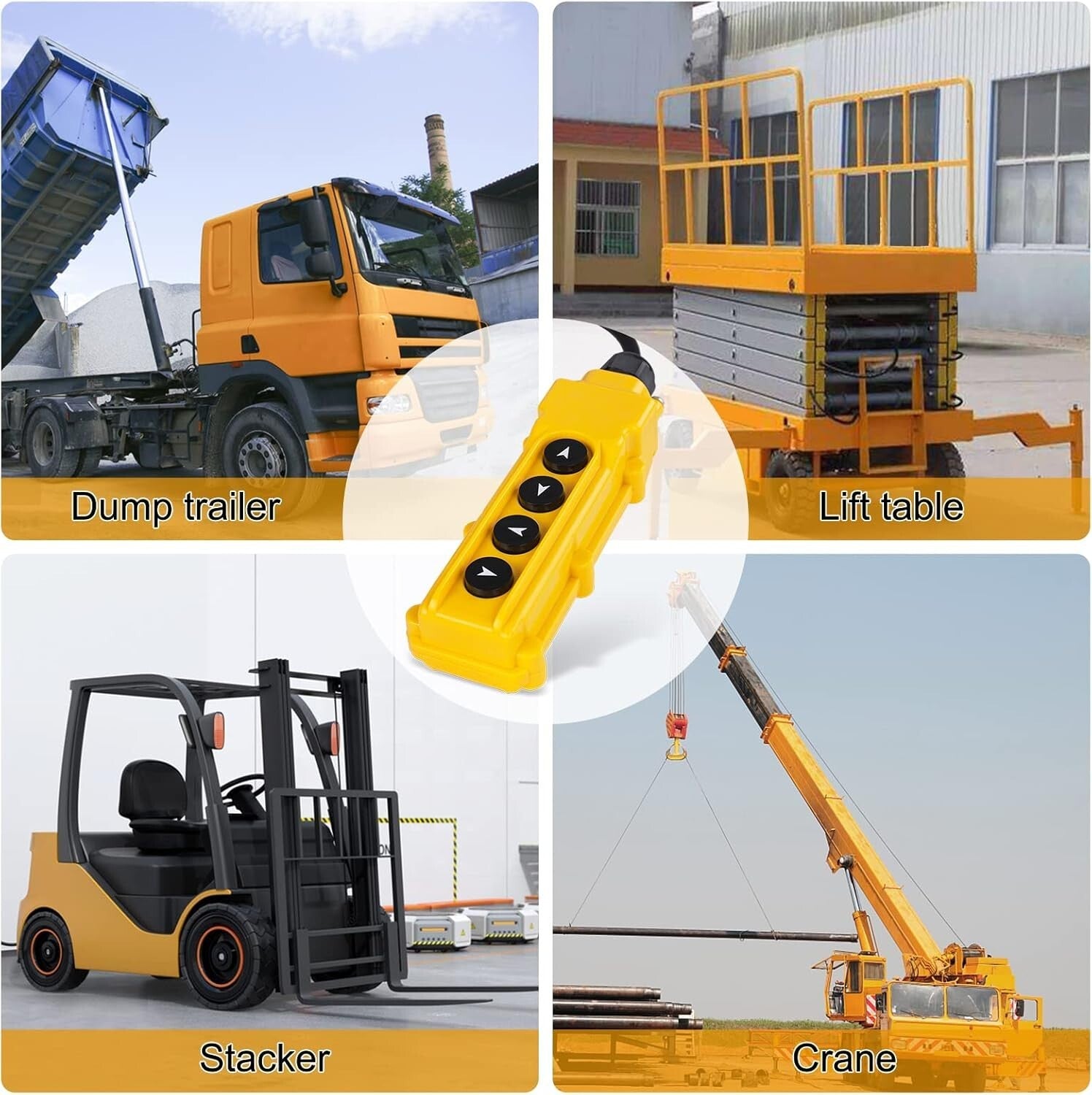 4-Way Push Button Hoist Crane Remote Switch with 15FT Cord for 12V Control