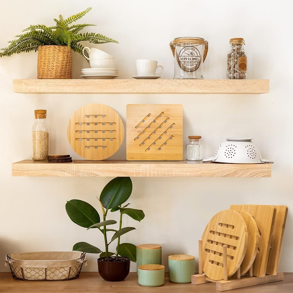 Stylish Bamboo Trivet Set of 16 - Heat Resistant Hot Pads for Kitchen & Dining