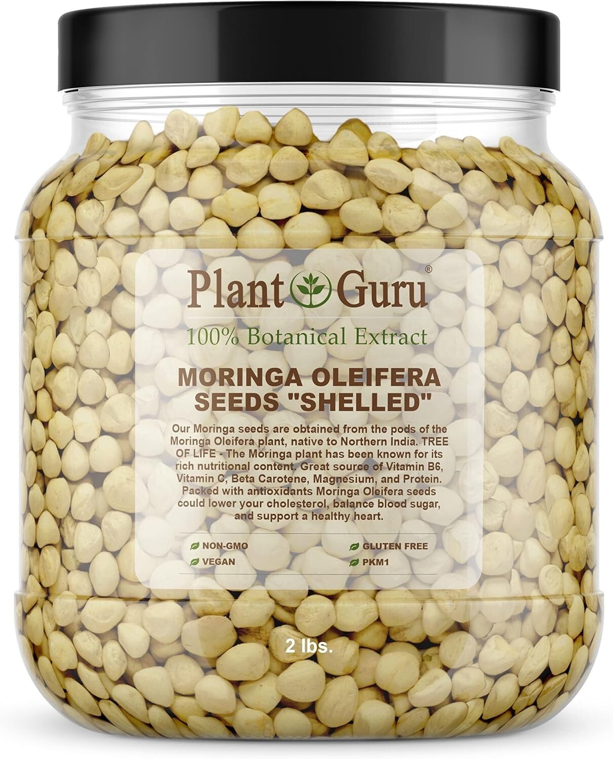 Clean Moringa Seeds - 2 lbs. Wide Mouth Jar - Boosts Energy & Supports Wellness
