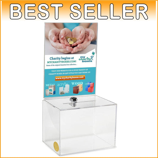 Elegant Clear Acrylic Charity Donation Box with Lock - 1.5 Lb Lightweight