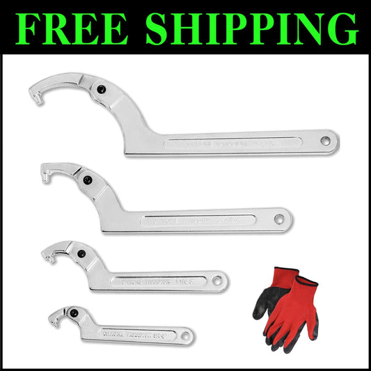 4-Piece Adjustable Spanner Hook Wrench Set for Hydraulic & Mechanical Repairs