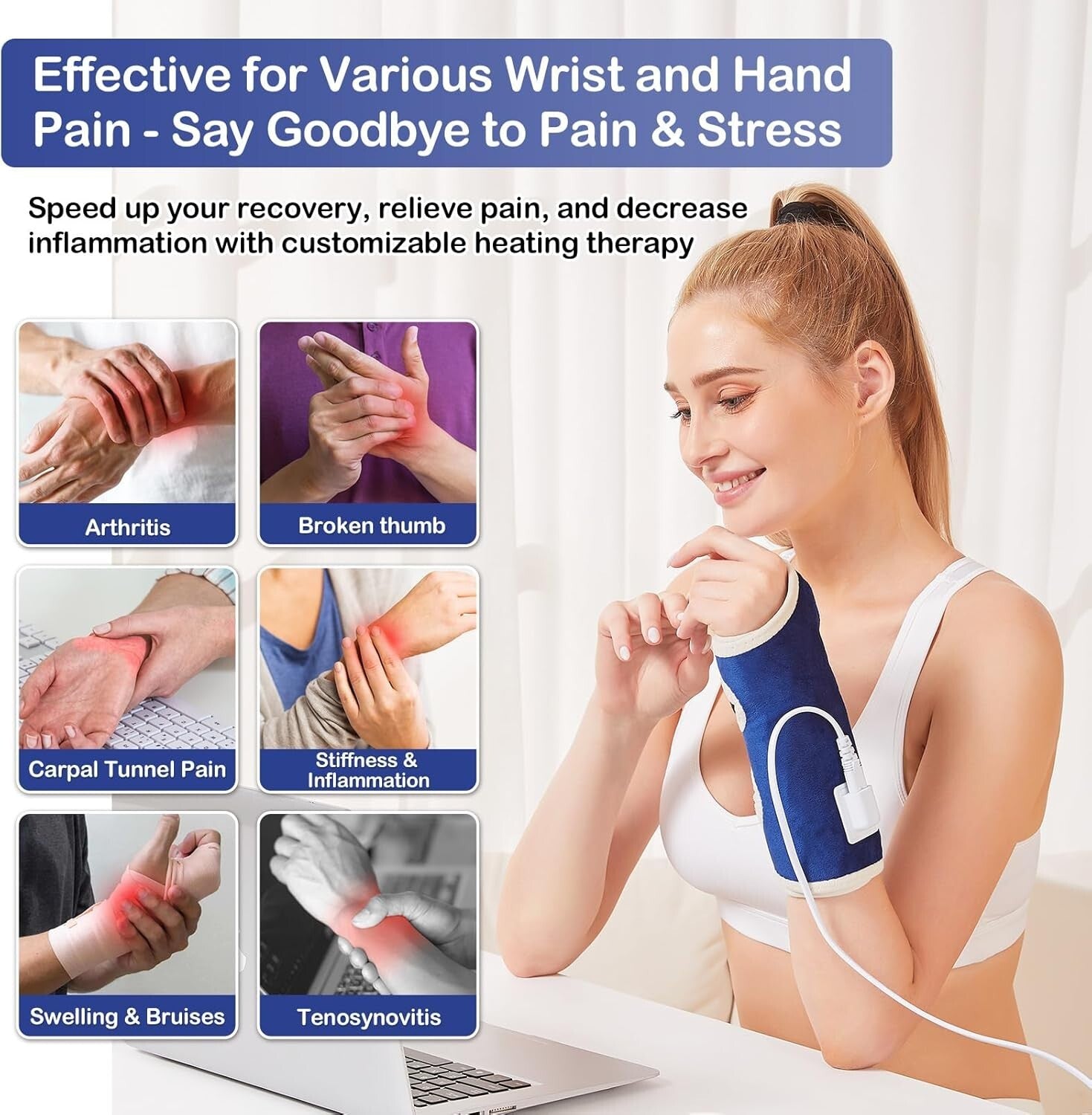 Ergonomic Heating Pad for Wrist Pain - Full Coverage, Timer & Digital Control