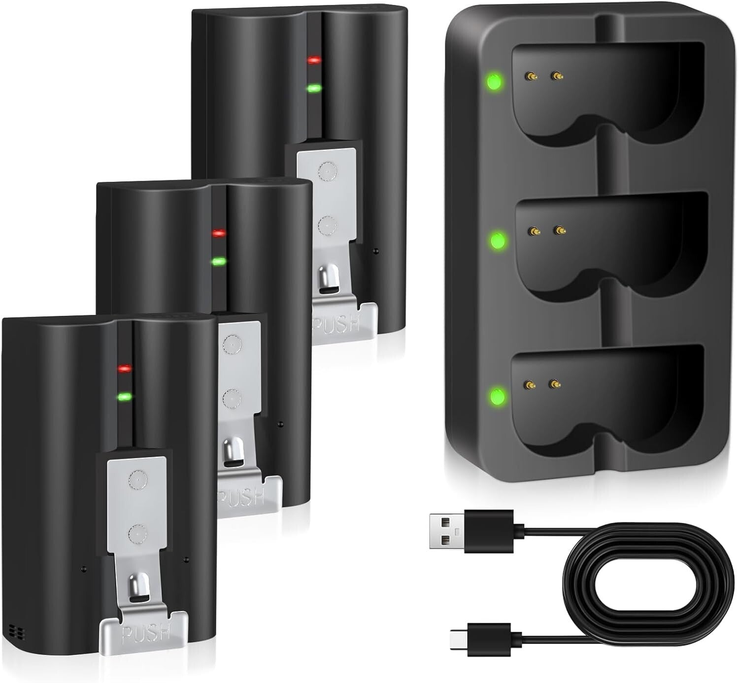 Essential 3-Pack Ring Compatible Battery & 3-Channel Charger – Fast USB Charging