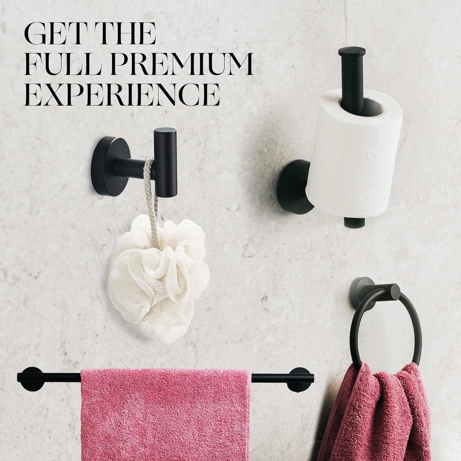 Effortless Wall-Mounted Bathroom Accessory Set - 4-Piece Matte Black Collection