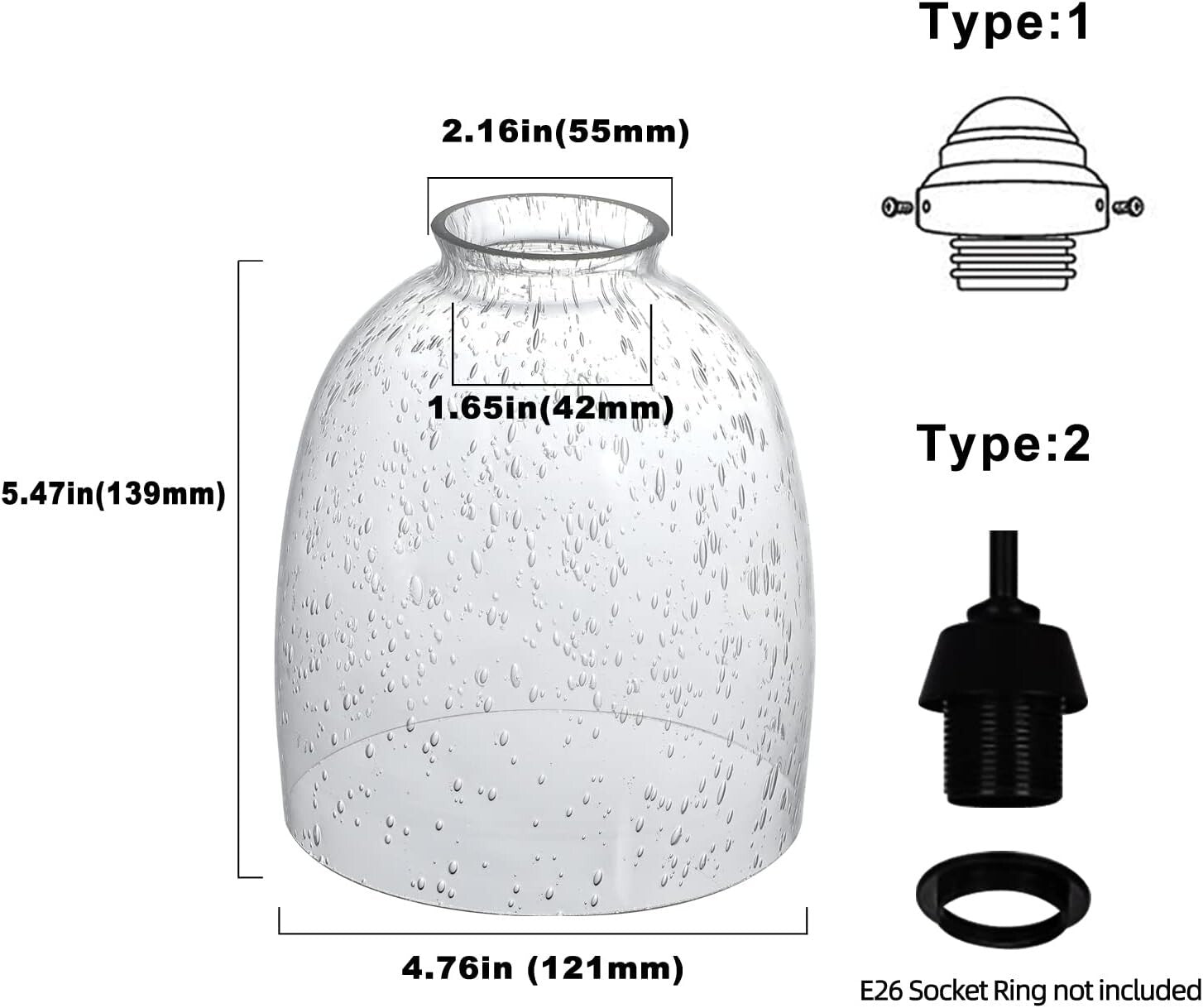 Elegant 4-Pack Seeded Glass Lamp Shades, 2-1/8" Fitter for Contemporary Style