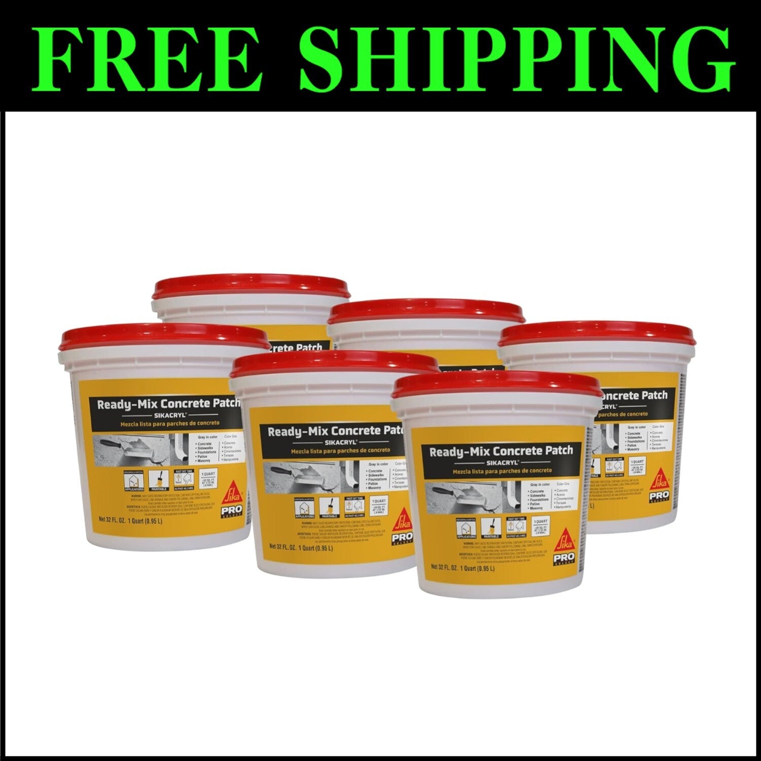 Cryl Gray Ready-Mix Concrete Patch - Textured 1 Qt 6 Pack for Easy Repairs