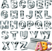 Load image into Gallery viewer, 26-Piece Stainless Steel ABC Cookie Cutter Set - 3.5-Inch Letters &amp; Bonus Cutter