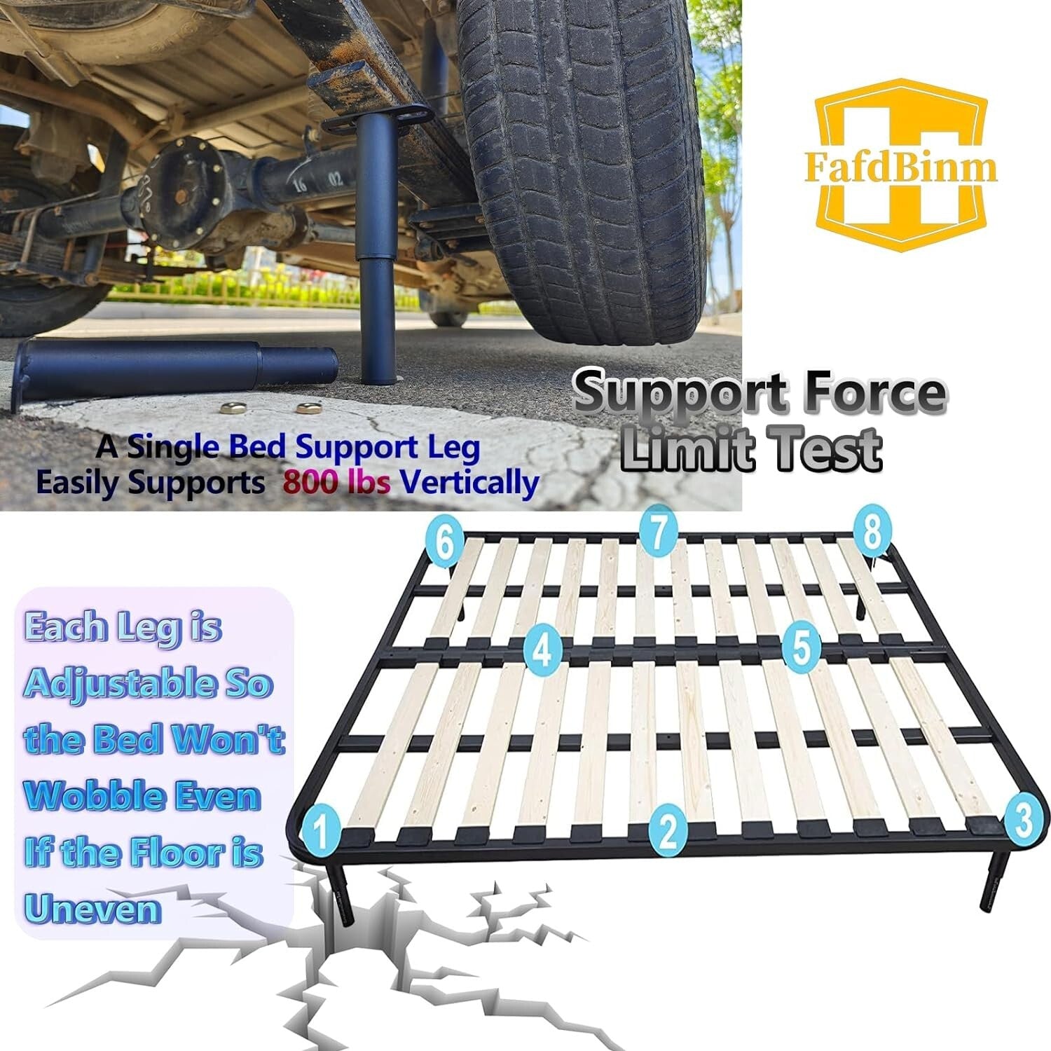 4PC Adjustable Bed Frame Support Legs - Universal Stabilizer 10-17.5" Height