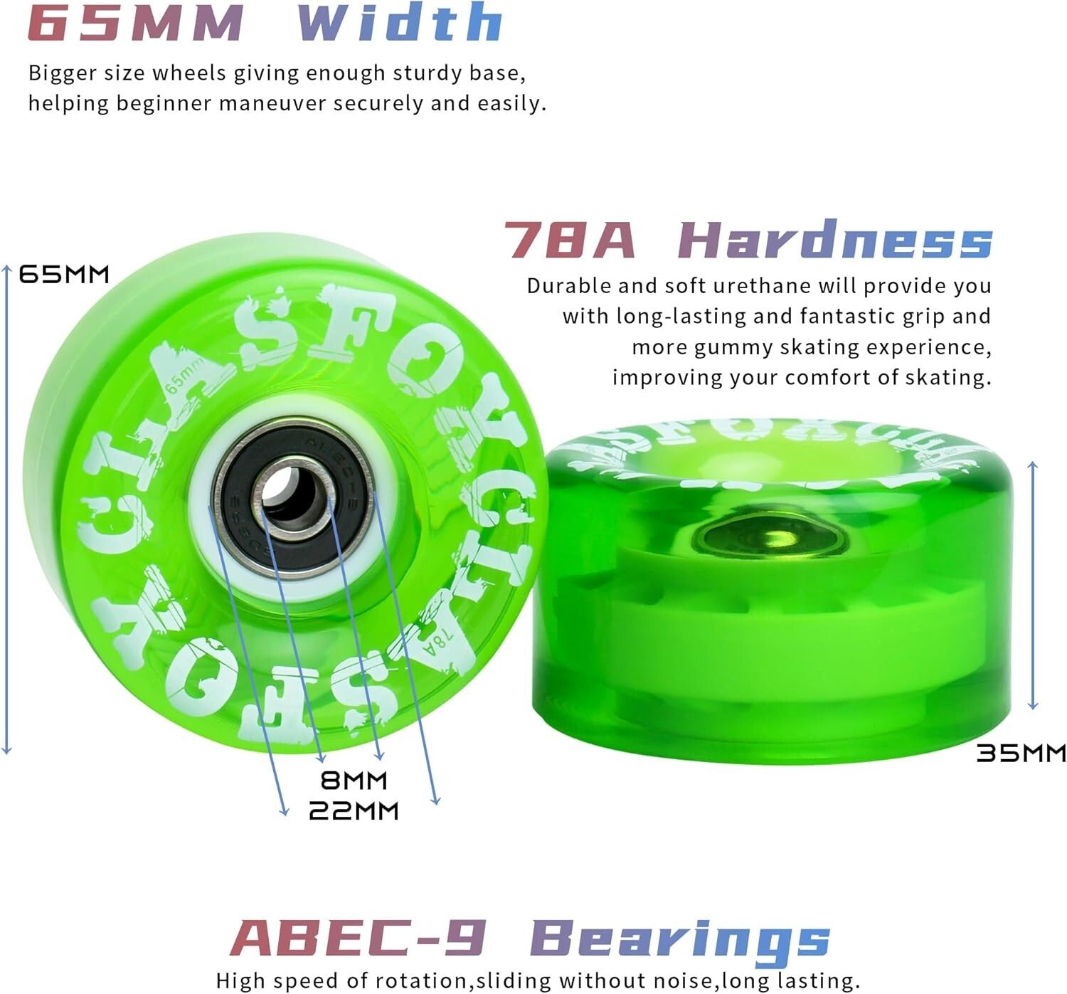 Durable 78A Indoor/Outdoor Roller Skate Wheels with High-Quality ABEC-9 Bearings