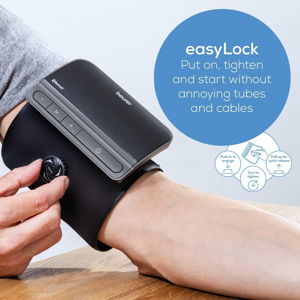 Automatic Blood Pressure Monitor with Bluetooth & Tubeless Arm Cuff - EasyLock