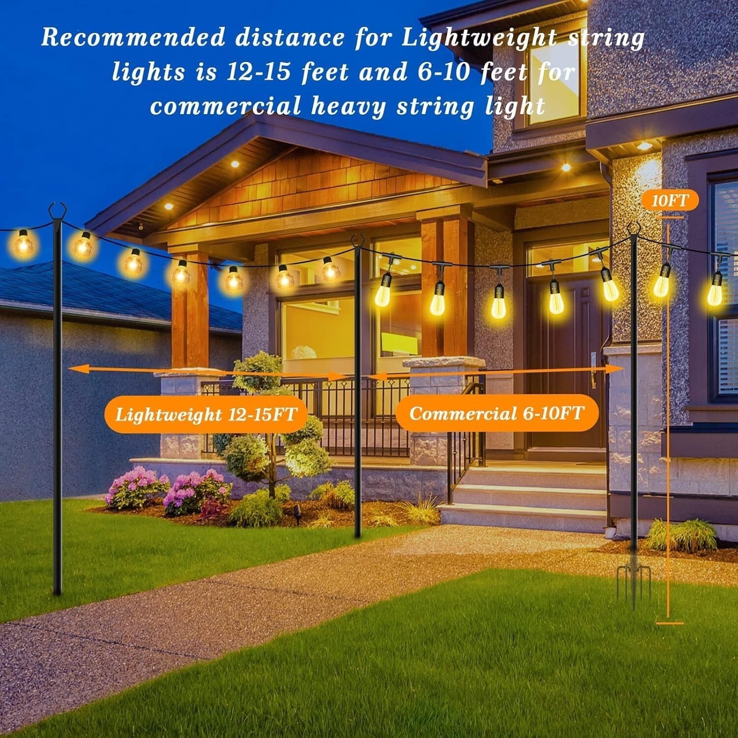 Metal String Light Poles for Outdoor Lighting - Waterproof & All Season Use
