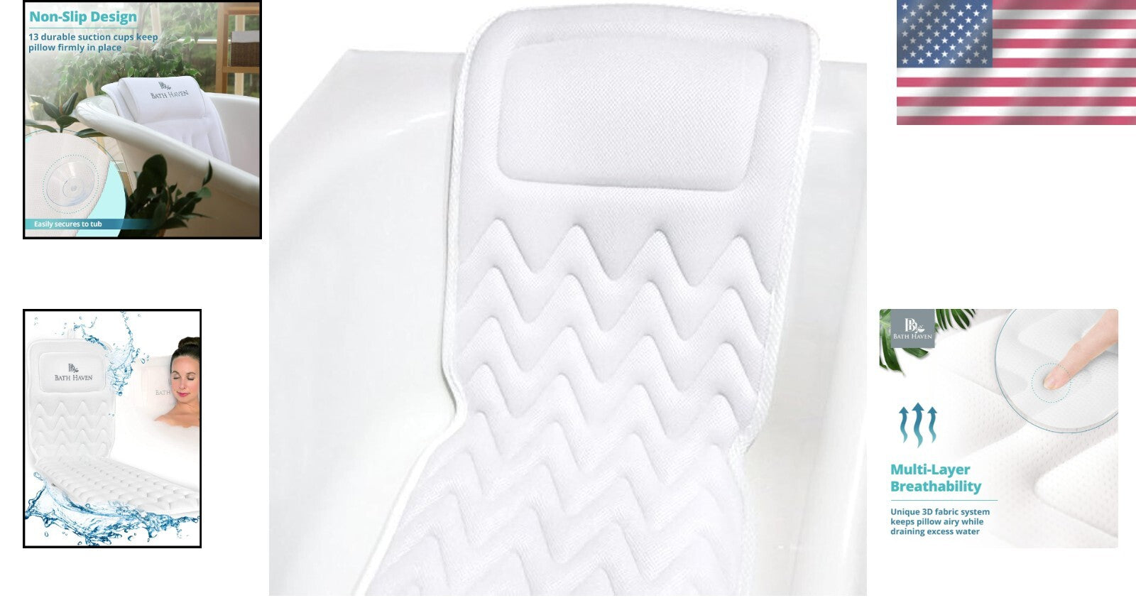 Air Mesh Bathtub Pillow with 6 Suction Cups - Perfect for Travel or Home Spa