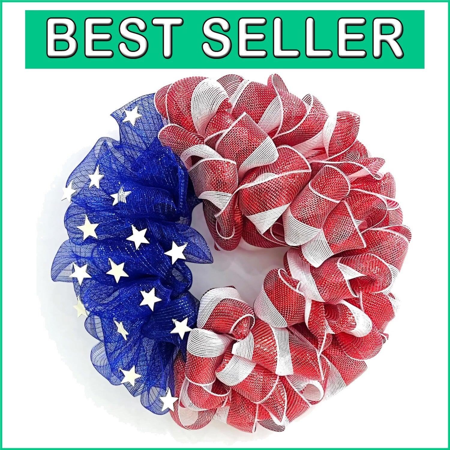 Durable Handcrafted 4th of July Mesh Wreath - Ideal for Summer and Memorial Day