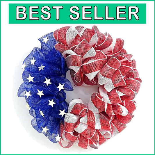 Durable Handcrafted 4th of July Mesh Wreath - Ideal for Summer and Memorial Day