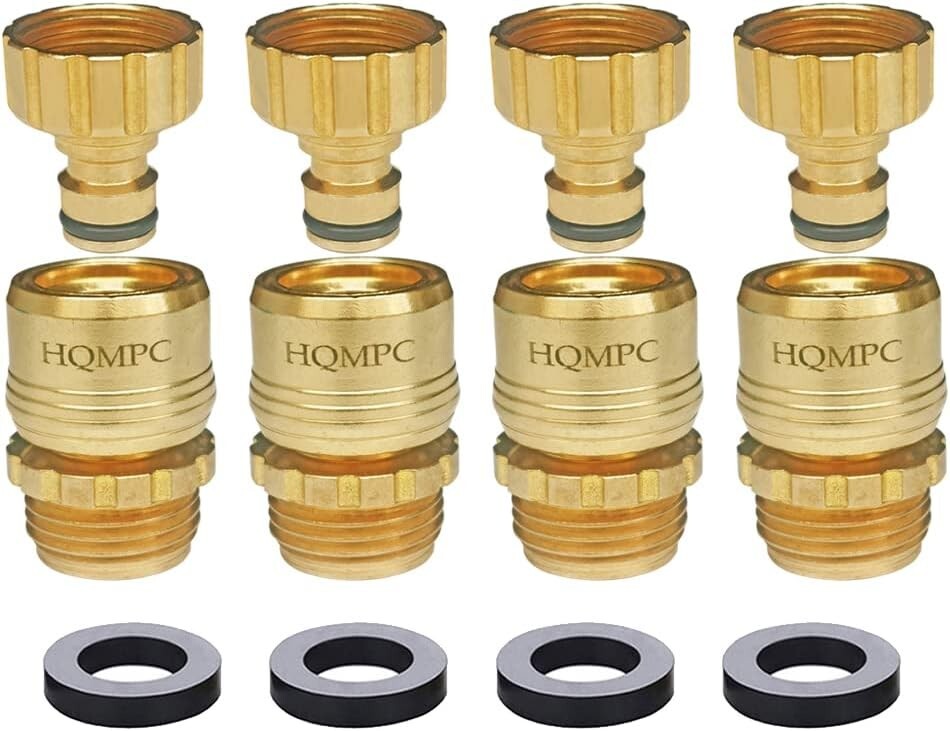 Durable Solid Brass 3/4 Inch GHT Quick Connect Garden Hose Connectors - 4 Pack