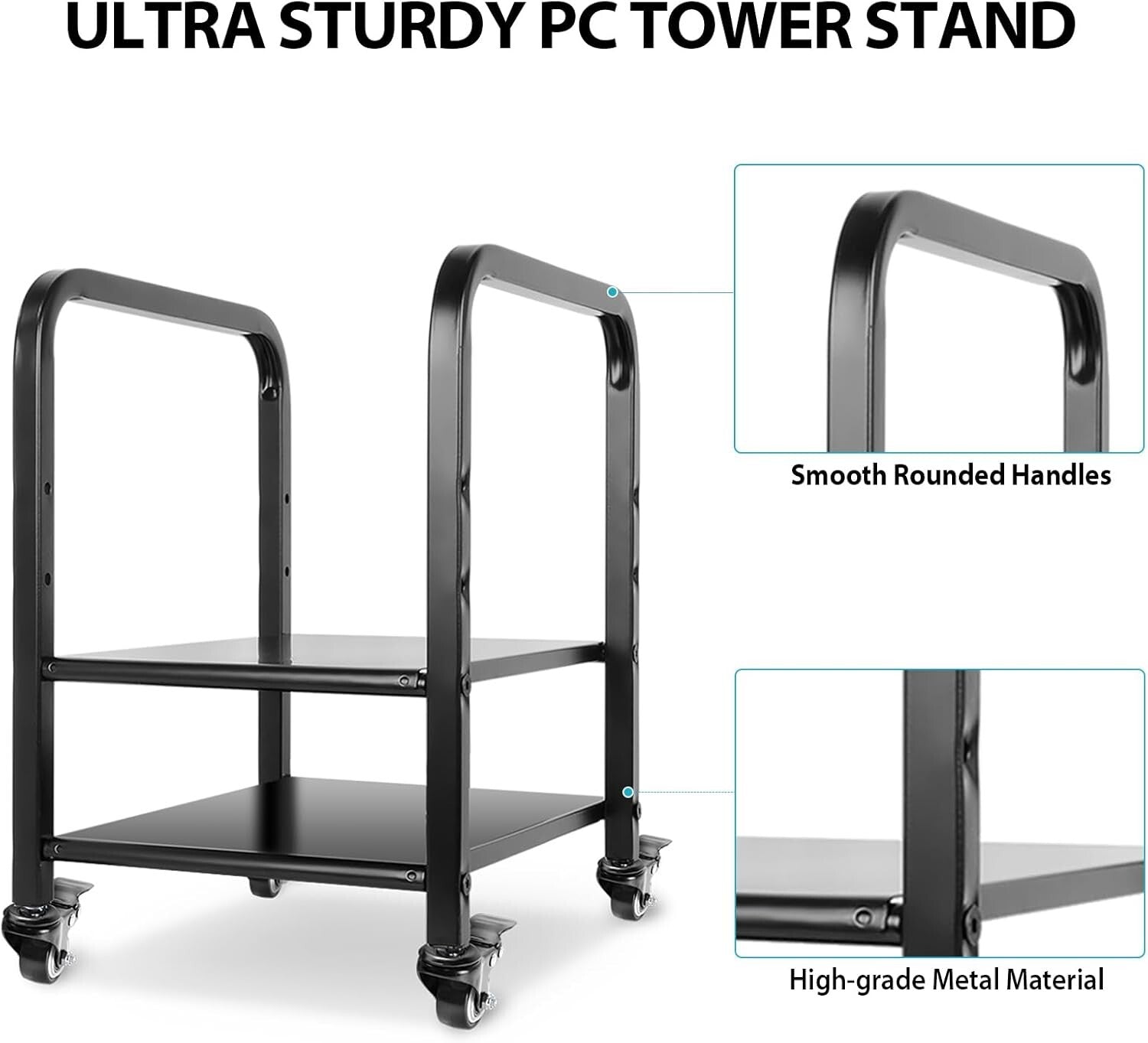 Efficient Computer Case Stand with 2-Tier Design and Mobile Caster Wheels