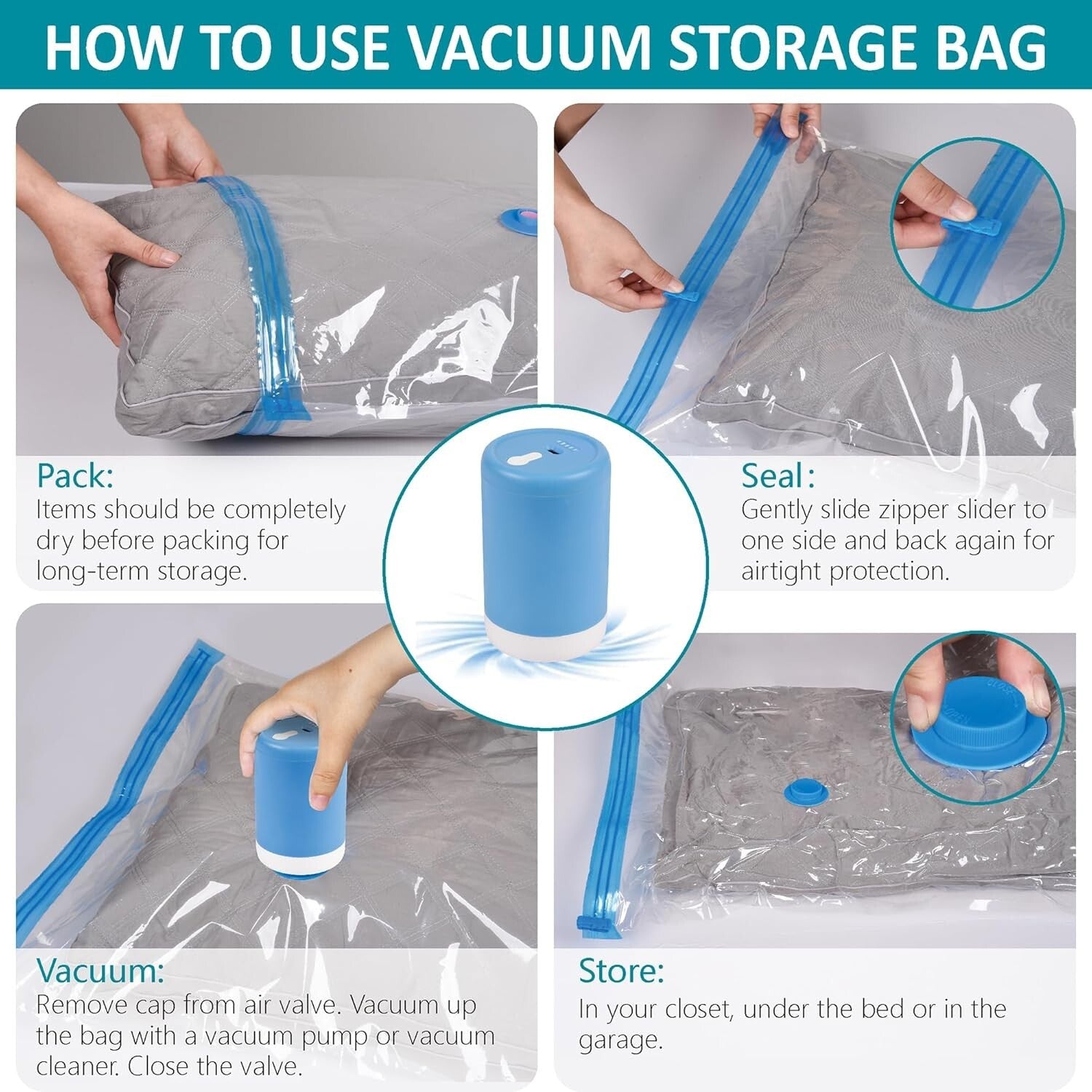 Effortless Compression Vacuum Bags 26 Pack with Electric Pump & Seal Technology