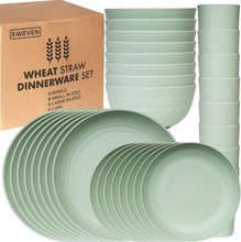 Load image into Gallery viewer, Stylish Solid Green Wheat Straw Dinnerware Set - 32 Pcs, Safe for Kids &amp; Picnics