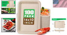 Load image into Gallery viewer, Heavy-Duty 14 Inch Compostable Food Trays - 100 Pack Natural Sugarcane Plates