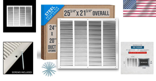Durable Steel Return Air Grille for 24x20 Duct - White HVAC Vent Cover