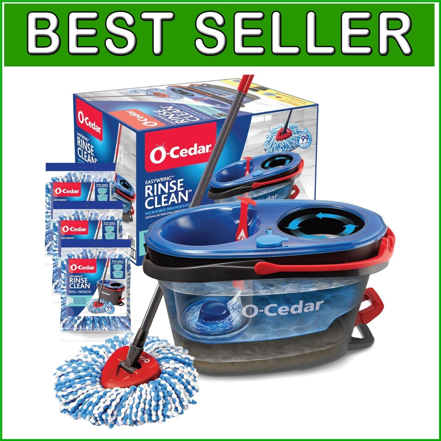 EasyWring RinseClean Spin Mop Set with 360° Bucket & 3 Extra Refill Heads