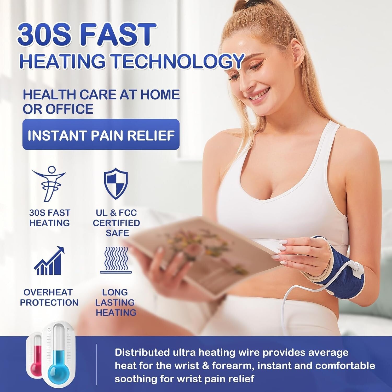 Ergonomic Heating Pad for Wrist Pain - Full Coverage, Timer & Digital Control