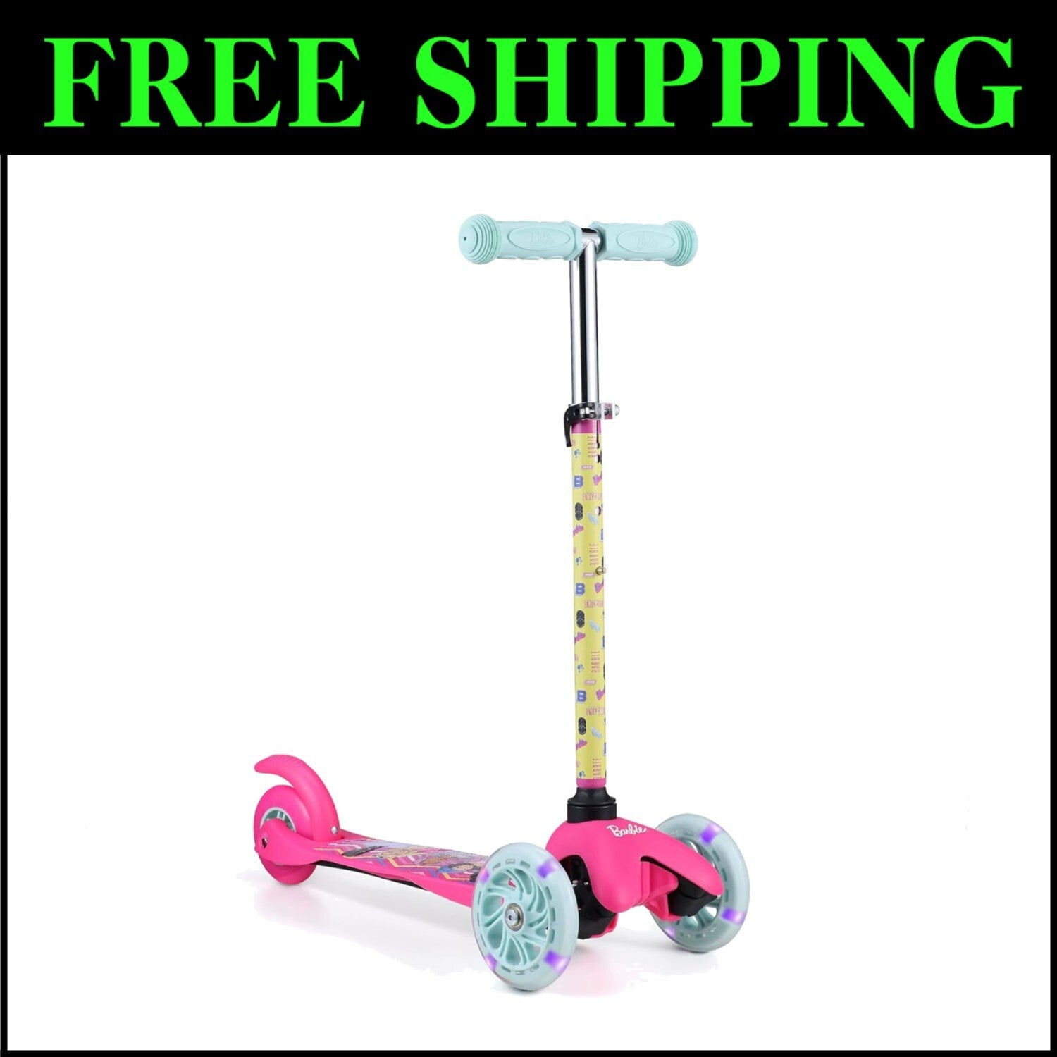 Durable & Fun Barbie Kids Scooter with Light-Up Wheels - Ages 3-7, Lean-to-Steer