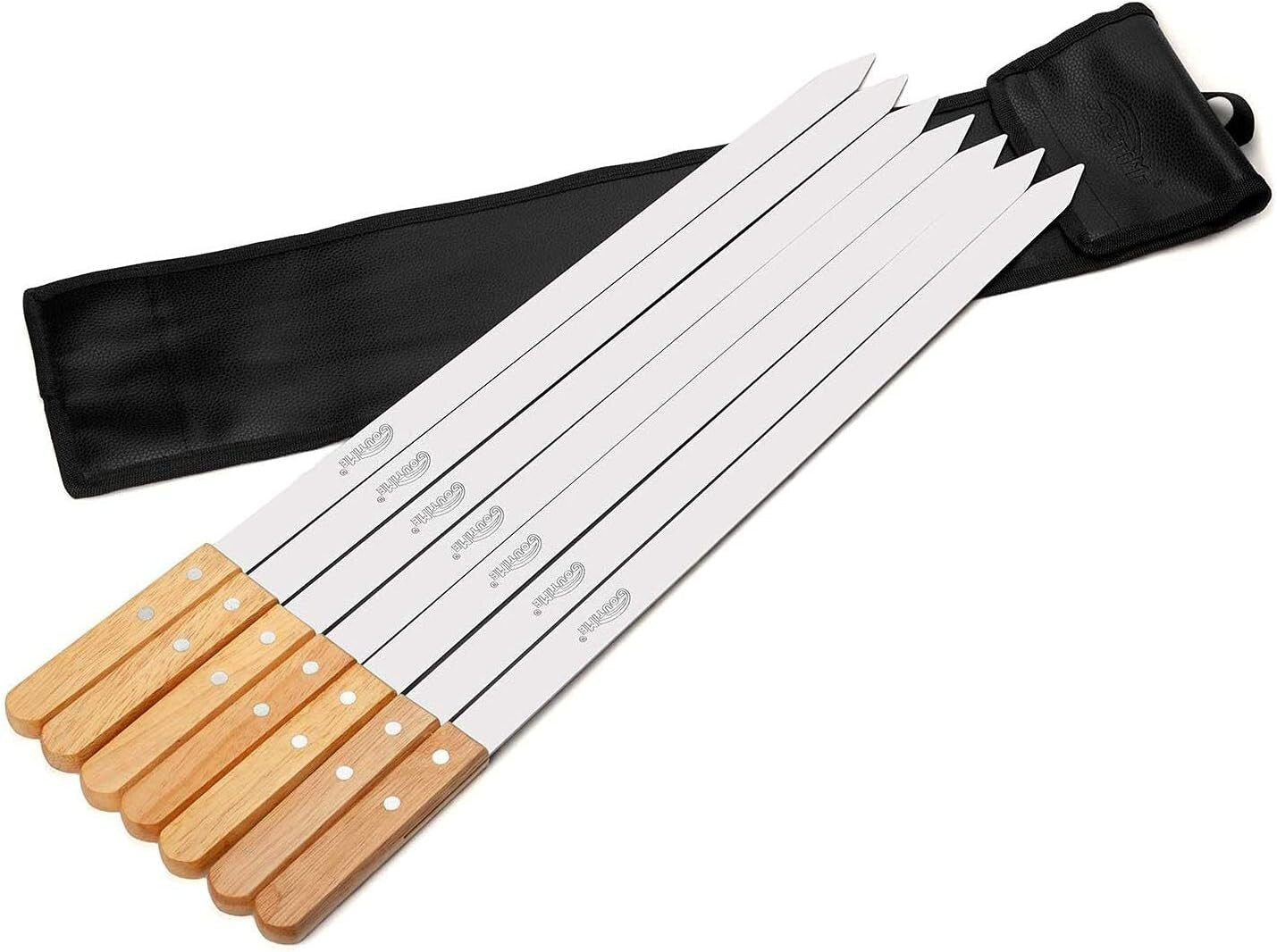 Eco-Friendly Stainless Steel BBQ Skewers with 1 Inch Wide Flat Design - Set of 7