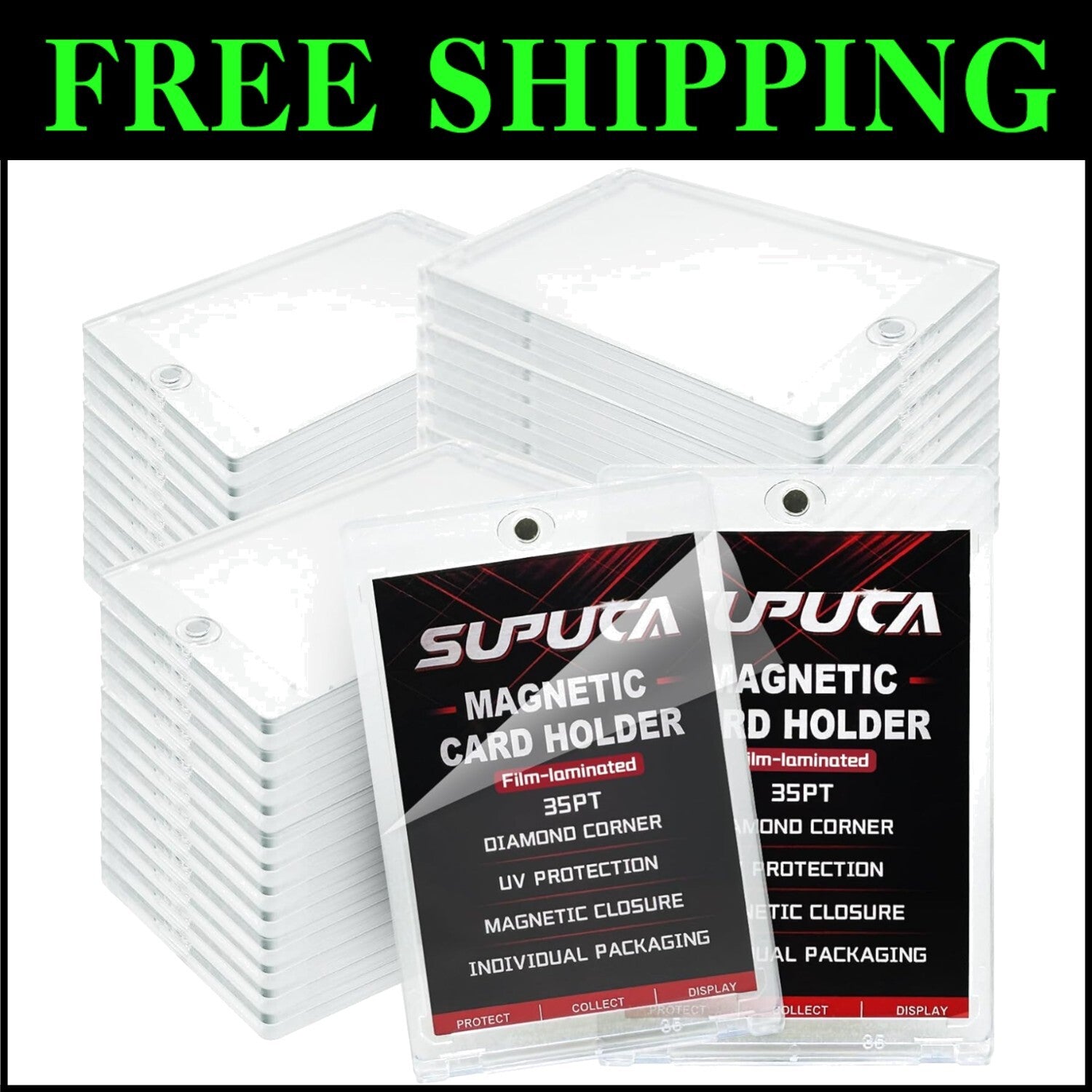 100 Magnetic Card Holders - 35PT UV-Blocking Protectors for All Card Collections