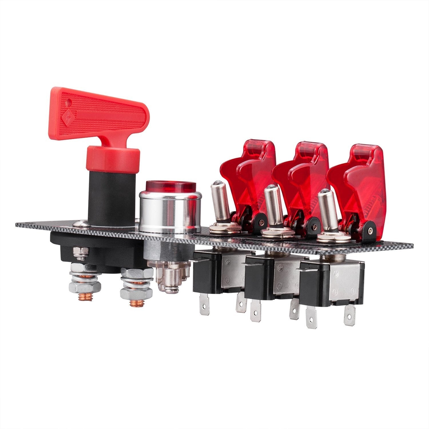 12V Racing Car Ignition Panel - Toggle & Push Button with Carbon Fiber Finish