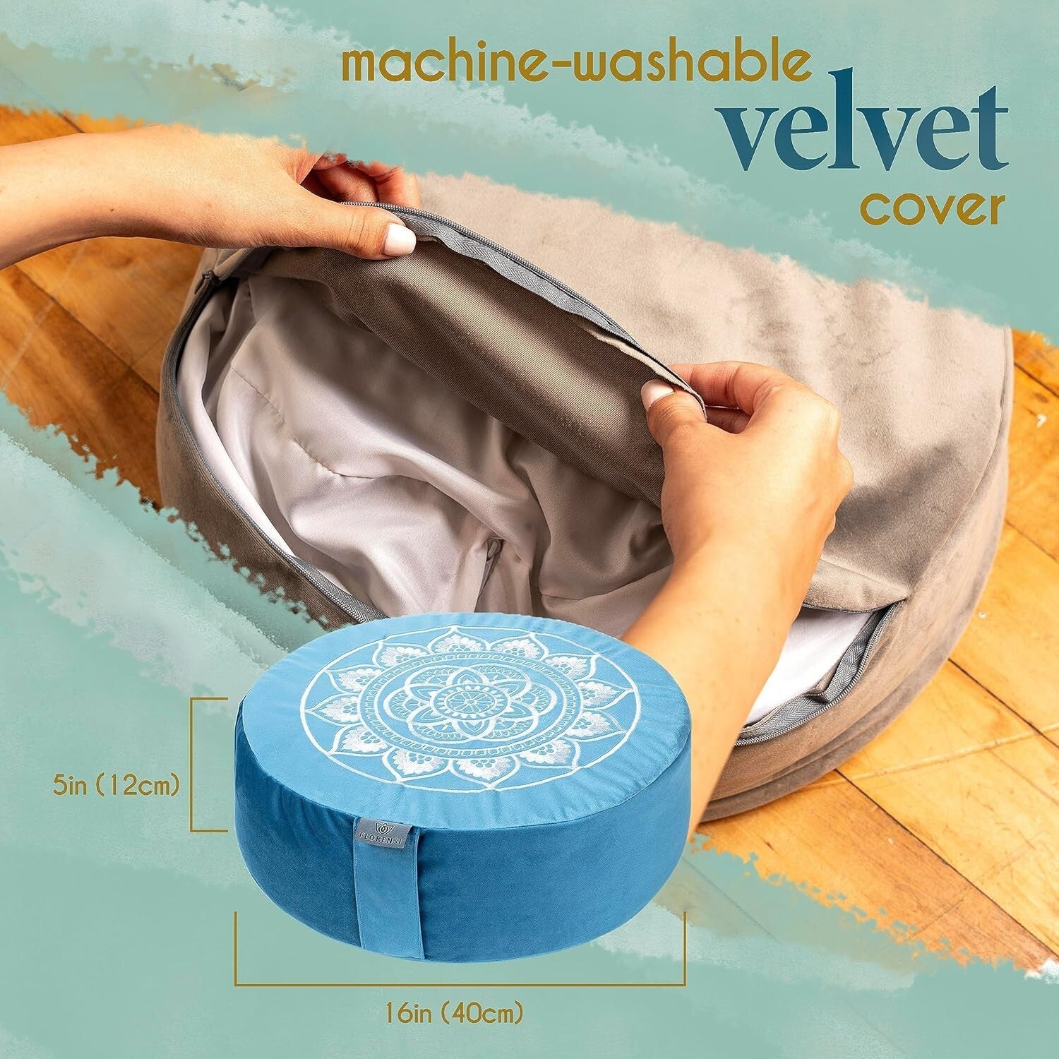 Premium Velvet Yoga Cushion with Posture Support - Beautiful Mandala Design