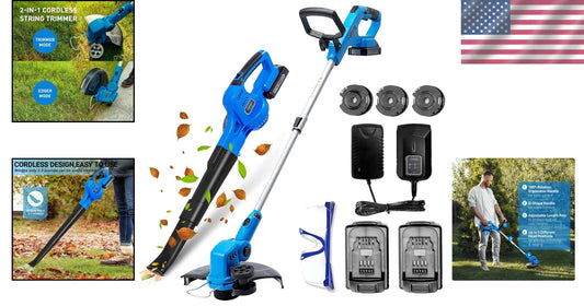 Lightweight Cordless 20V String Trimmer & Leaf Blower - Adjustable & Powerful