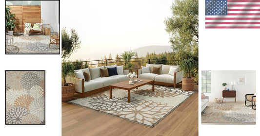 9' x 12' Stain Resistant Polypropylene Rug—Floral Pattern for Living and Patio