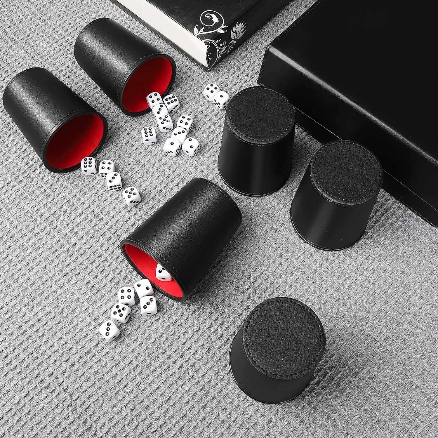 Exclusive Travel Dice Game Set - 6 Leather Cups, Dice & Lush Storage Case