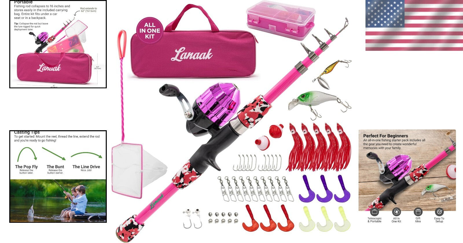 Lightweight 65-Inch Kids Fishing Pole with Complete Tackle Box - Outdoor Fun