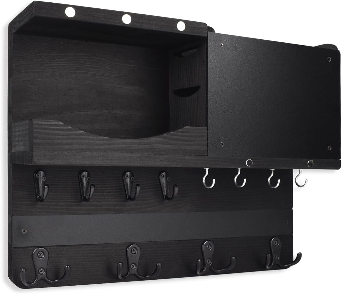 Antique Finish Key and Mail Holder with Chalkboard and Rustic Shelf Design