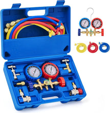 Load image into Gallery viewer, Comprehensive 5FT AC Manifold Gauge Kit with Color-Coded Hoses &amp; Adapters