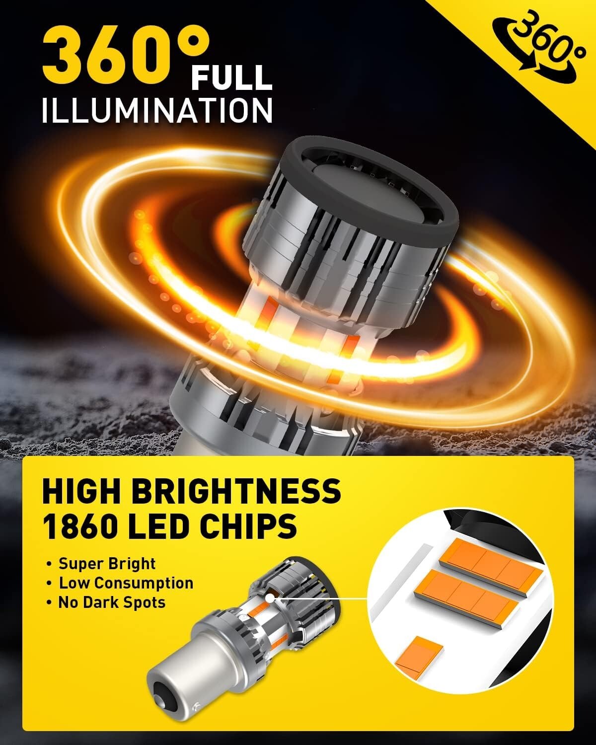 2025 Upgraded 1156 LED Turn Signal Bulbs - 4000LM Super Bright Amber Yellow