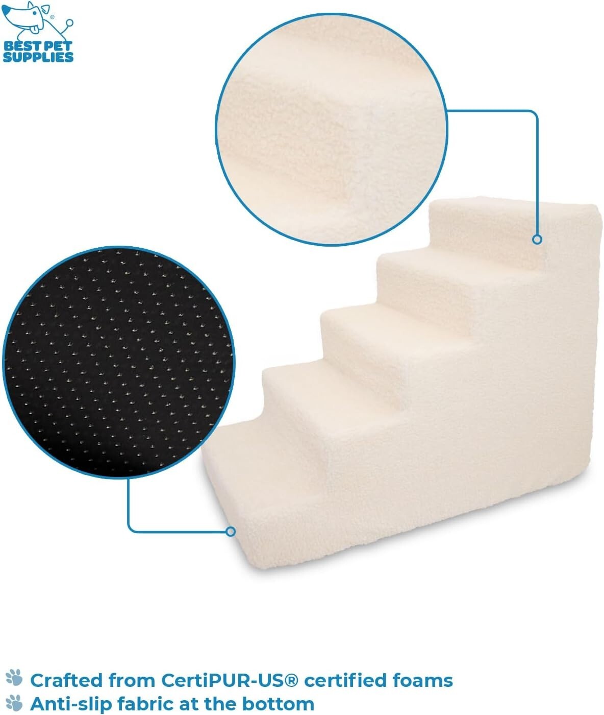 5-Step Foam Dog Stairs - Non-Slip Pet Steps for Easy High Access, 22.5" Height