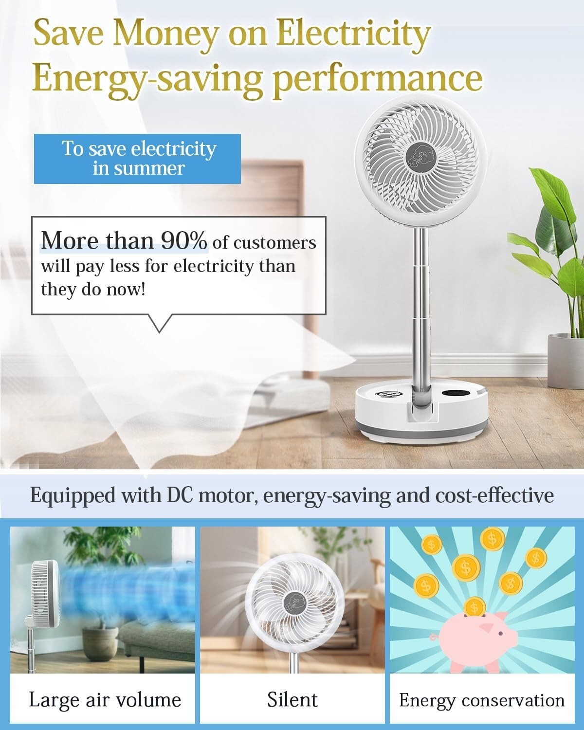 10-Inch Oscillating Portable Fan with Remote, LED Lights & 114HR Battery Life