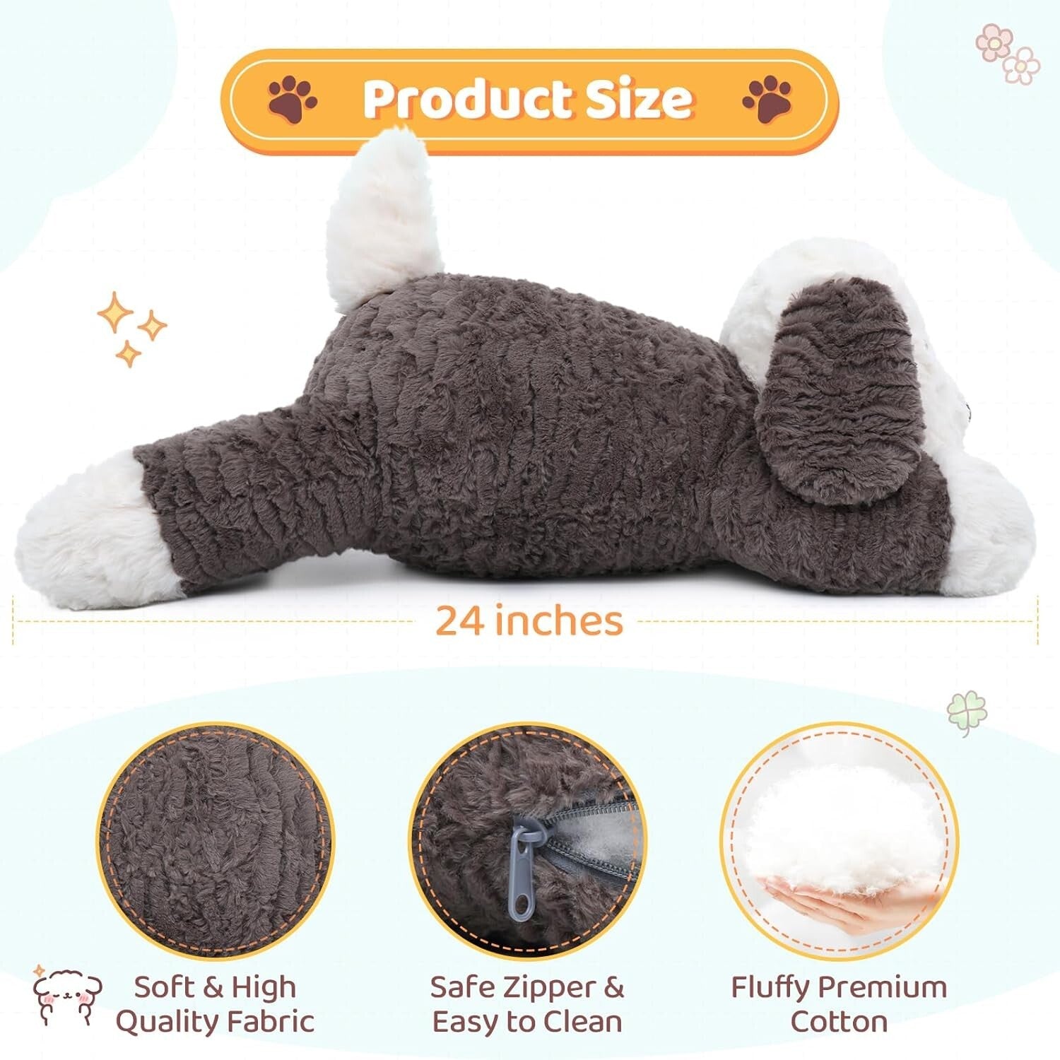 Large 24Inch Weighted Stuffed Dog Pillow - Soothing Companion for All Ages