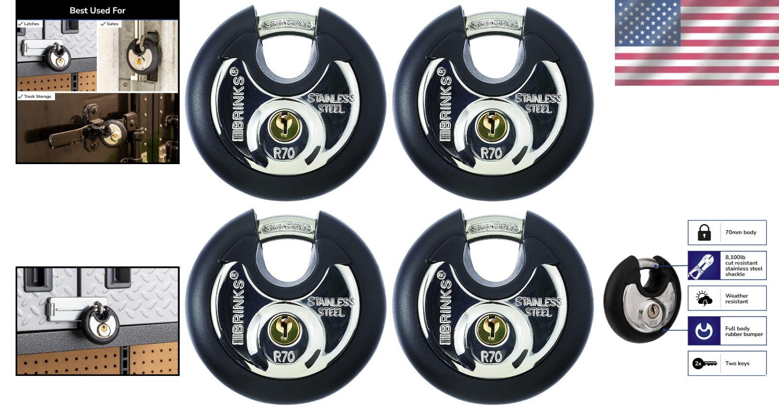 70mm Heavy Duty Security Padlocks with Keys - Cut Resistant & Scratch-Proof